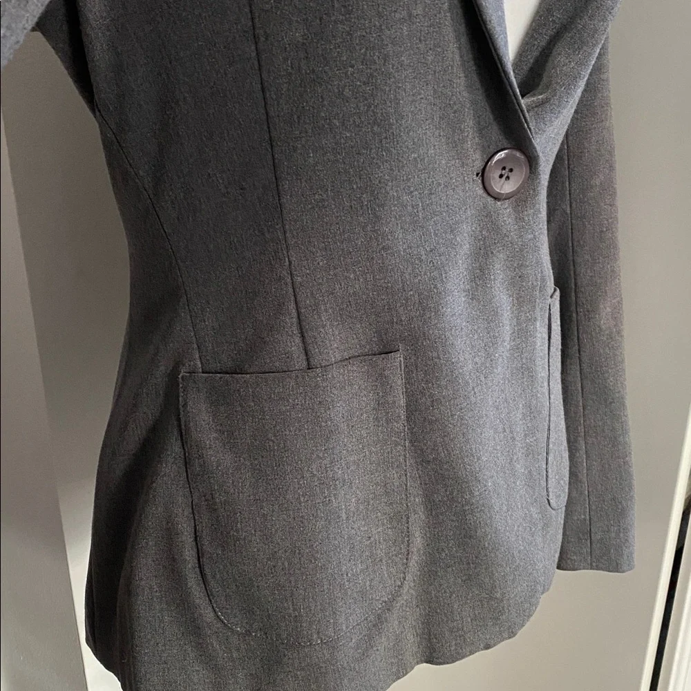 Gray Single Button Fitted Blazer Jacket Split Tail - Picture 14 of 17